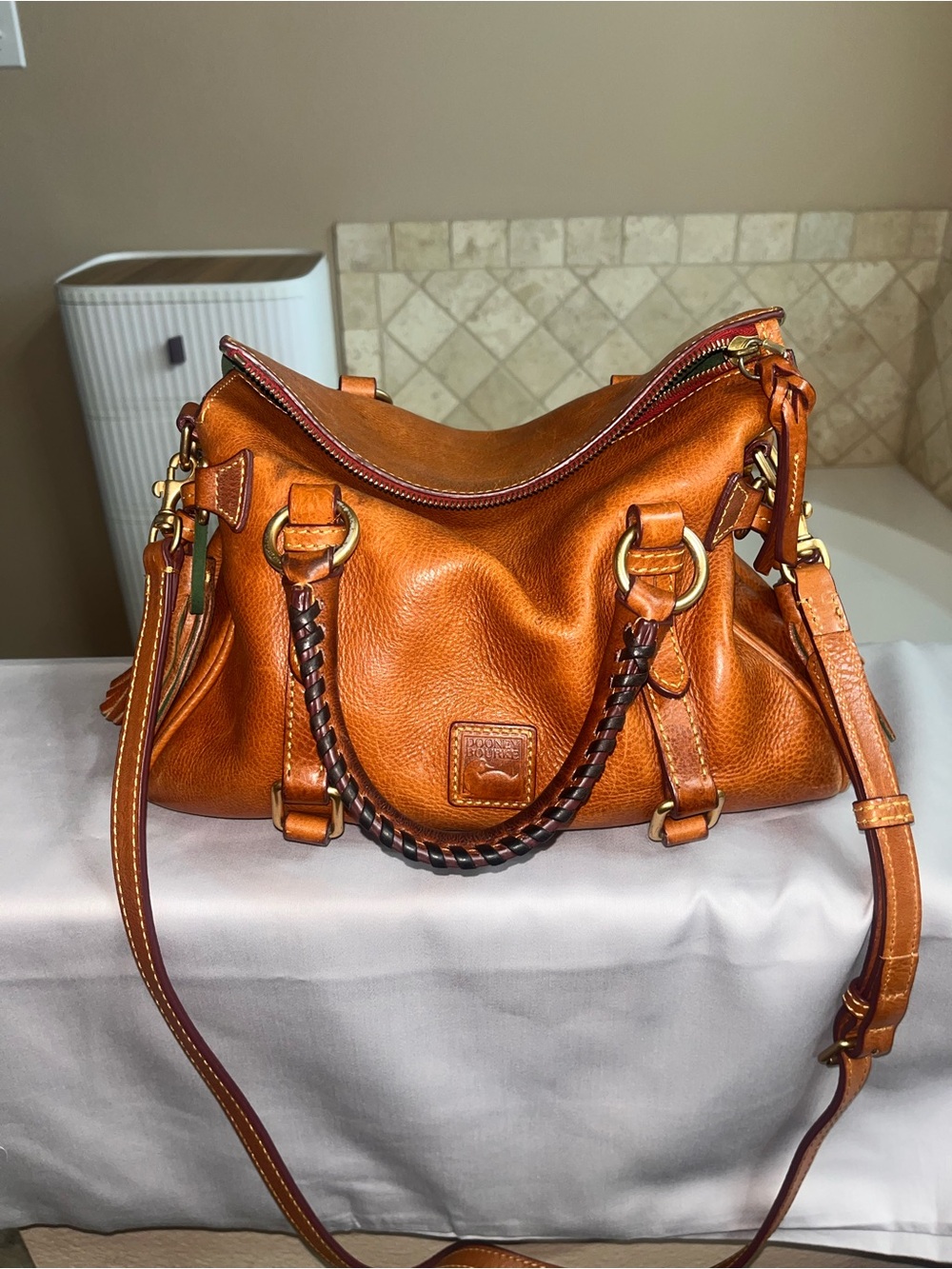 Dooney & Bourke Florentine Cognac Satchel with Tassel - Picture 2 of 16
